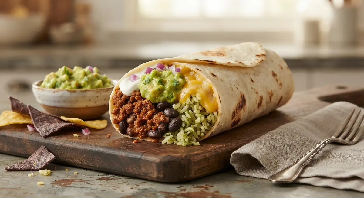 Beef Bean Rice Guacamole Cheese Burrito